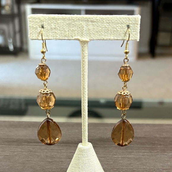 Amber & Gold Faceted Dangle Earrings - Picture 1 of 4